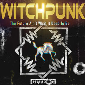 Witchpunk logo, shows a unicorn stabbing itself with its horn inside a box.
