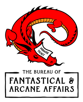 Logo of the Bureau of Fantastical & Arcane Affairs by Hip Flask Games. Shows a sleeping dragon with a parking ticket.